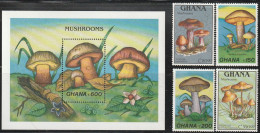 GHANA - N°1026/9+BLOC N°143 ** (1989) Champignons - Ghana (1957-...)