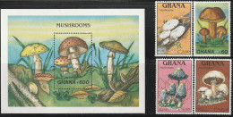 GHANA - N°1060/3+BLOC N°145 ** (1989) Champignons - Ghana (1957-...)