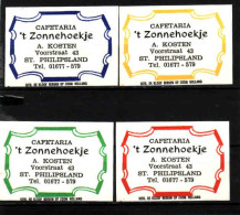 4 Dutch Matchbox Labels, St. Philipsland - Zeeland, Cafetaria 't Zonnehoekje, A. Kosten, Holland, Netherlands - Matchbox Labels