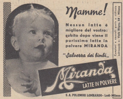 Latte In Polvere MIRANDA - Pubblicità D'epoca - 1938 Vintage Advertising - Publicités