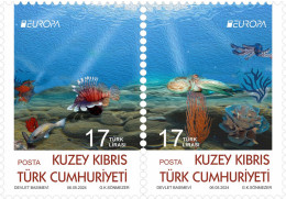 CYPRUS (Turkey) 2024 Europa CEPT. Underwater Fauna & Flora (Preorder) - Fine Set MNH - Ongebruikt