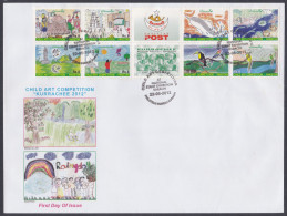 Pakistan 2012 FDC Child Art Competition, Drawing, Stamp Exhibition, KIte, Birds, Parrot, Dolphin, Duck, Frog, Lion Cover - Pakistán