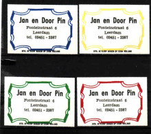 4 Dutch Matchbox Labels, LEERDAM - Utrecht, Jan En Door Pin, Holland, Netherlands - Luciferdozen - Etiketten