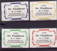 4 Dutch Matchbox Labels, Standdaarbutten - North Brabant, Cafe De Vlasbloem, M. A. Roks, Holland, Netherlands - Matchbox Labels