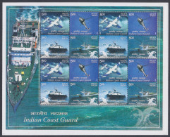 Inde India 2008 MNH Sheetlet Indian Coast Guard, Aeroplane, Airplane, Aircraft, Boat, Ship, Sea, Ocean - Nuovi