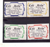 4 Dutch Matchbox Labels, Bergen Op Zoom - North Brabant, Cafe Riche, Rotterdam, Holland, Netherlands - Zündholzschachteletiketten