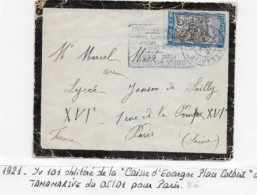 MADAGASCAR Enveloppe Timbre Cachet Mécanique Publicitaire TANANARIVE CAISSE D'EPARGNE 1921  RARE - Storia Postale