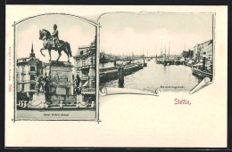 AK Stettin, Kaiser Wilhelm-Denkmal Und Blick Von Der Langenbrücke  - Pommern