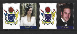 Penrhyn Island 2011 Prince William & Kate Royal Engagement Set Of 2 X $2 Singles With Labels MNH - Penrhyn