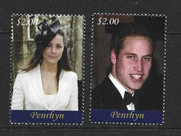 Penrhyn Island 2011 Prince William & Kate Royal Engagement Set Of 2 X $2 Singles MNH - Penrhyn