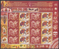 Inde India 2012 MNH Shekhawati & Worli Painting, Elephant, Horse, Wall Paintings, Art, History, Cycle, Carriage, Sheet - Ongebruikt