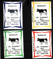 4 Dutch Matchbox Labels, Dreef - Etten - North Brabant, Restaurant De Veehallen, Expl. M.J. Arnouts Holland, Netherlands - Matchbox Labels