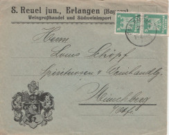 Deutsches Reich Firmenbrief Erlangen 1925 S Reuel Jun Erlangen Weingroßhandel Mit Wappen - Lettres & Documents