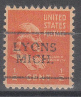 USA Precancel Vorausentwertungen Preo Locals Michigan, Lyons 701 - Precancels