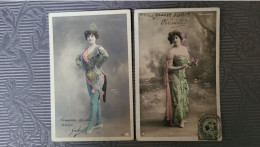 2 CPA - ARTISTES DE CABARET - FOLIES  BERGERES - DOE   ET  WILLEDEUIL - COULEUR - EDITION WALERY - Artistas