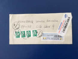 Bord De Feuille Avec Date Sur LV Sagem Sur Une Lettre Recommandée Au Tarif. Rare - 2018-2023 Marianne L'Engagée