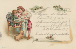 Faire Part Naissance Gaufrée Marie 1909 Embossed Birth Announcement Dachshund Envoi Garnerans Thoissey Ain - Neonati