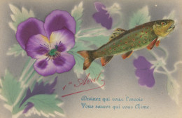 Hand Made April Fool With Silk Pansy Pensée En Soie Et Poisson Avril Chromo - Other & Unclassified