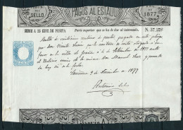 ESPAÑA 1877—PAGOS AL ESTADO Serie A, 25 Cts—Sello Fiscal SOCIEDAD Del TIMBRE - Fiscali