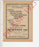 Publicité Geoffroy Troyes Automobiles Lorraine Diétrich Rolland-Pillain Delaunay-Belleville Turcat-Méry Philos Ballot - Ohne Zuordnung