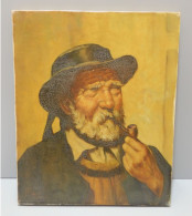 -TABLEAU HUILE SUR TOILE HST PORTRAIT VIEIL HOMME BRETON Signé A DAVID XXe  E - Acrylic Resins