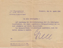 ALLEMAGNE - ELTVILLE - DECISION MILITAIRE AU SUJET D'UN CAMP DE PRISONNIERS  - - 1939-45