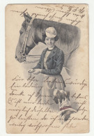 Woman With Horse And Dog Old Postcard Posted 191? B240503 - Sonstige & Ohne Zuordnung