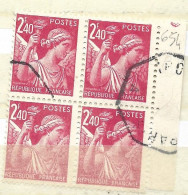 FRANCE N° 654 2 F 40 ROSE CARMINE TYPE IRIS OBL - 1939-44 Iris