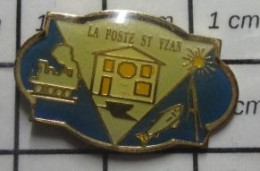 313H Pin's Pins / Beau Et Rare / POSTES / LA POSTE ST YZAN LOCOMOTICE POISSON GIRONDE - Correo