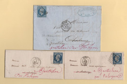 Lot De 3 Lettres Avec Reexpeditions De Cherbourg Vers Quettehon Par Valognes - Voir Au Dos - Caen Le Havre - 1849-1876: Période Classique