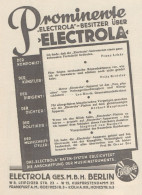 ELECTROLA - Pubblicità D'epoca - 1929 Old Advertising - Publicités