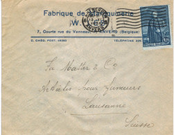 (01) Belgique  N° 304   Sur Enveloppe écrite D'Anvers Vers Lausanne Suisse - Cartas & Documentos
