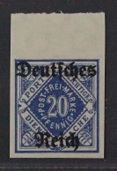Dienstmarke  55 YU **  20 Pfg. Wz. Ringe UNGEZÄHNT, Postfrisch, Geprüft  300,- € - 1922-1923 Lokale Uitgaves