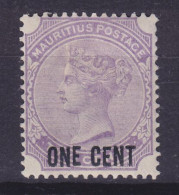 Mauritius 1893 Mi. 78, ONE CENT/2c. Queen Victoria Overprinted Aufdruck, MH* - Maurice (...-1967)