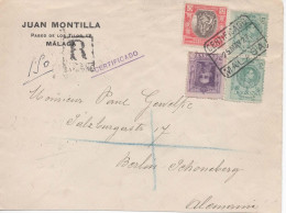 MALAGA A BERLIN CERTIFICADA 1927 ALFONSO XIII VAQUER + MEDALLON + COLEGIO HUERFANOS - Brieven En Documenten