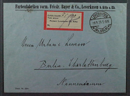 1923, Lokalausgabe LEVERKUSEN 1 A, Gebührenzettel Auf Brief, SELTEN, 250,-€ - 1922-1923 Lokalausgaben