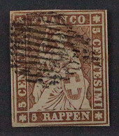 SCHWEIZ 13 IIAyn (SBK 22 C), 5 Rp. Gelber Seidenfaden, Vollrandig, KW 150,-€ ++ - Usados