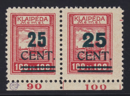 MEMELGEBIET 235 W1 (Typenpaar I+II) Grün-Aufdruck 25 C. Originalgummi, 2000,-€ - Memelland 1923