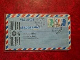 AEROGRAMME 1983 PARIS BUREAUX TEMPORAIRES CACHET TRANSPORT XCEPTIONNEL DE COURRIER PAR BALLON LE MEGEVE FONTAINE - Luchtpostbladen