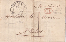 LETTRE. 16 JAN 1846. PEZENAS. HERAULT. CL. BOITE RURALE R - 1801-1848: Precursors XIX