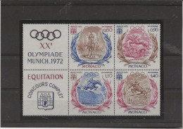 MONACO - SERIE  J.O.MUNICH  1972  - N° 890 A 893 BLOC DE 4 AVEC VIGNETTE - NEUF XX - COTE : 24 € - Nuevos