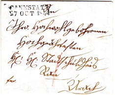 Württemberg 1844, L2 CANNSTATT Auf Franko Brief N. Urach M. 1 Kr. Botenlohn - Prefilatelia