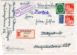 BRD 1952, Landpoststempel 14b FROMMENHAUSEN über Rottenburg Auf Reko Brief  - Covers & Documents
