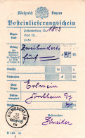 Bayern 1909, Posteinlieferungsschein M. K1 KULMBACH 1.A.W. (nicht B. Helbig). - Lettres & Documents