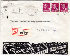 Norwegen 1927, 3x20 öre Auf Illustriertem Reklame Umschlag Von Oslo N. Berlin. - Covers & Documents