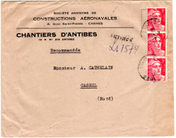 Frankreich 1946, 3x3 F. Auf Umschlag Constructions Aéronavales V. Antibes - Other & Unclassified
