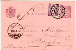 NL 1896, 2 1/2 C. Zusatzfr. Auf Ganzsache V. Rotterdam N. Norwegen M. Bergen TUR - Andere & Zonder Classificatie