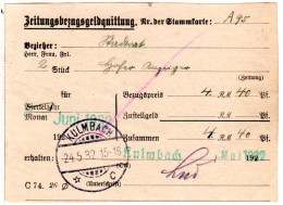 DR 1932, Postformular Zeitungsbezugsgeldquittung M. 2 Stempeln V. KULMBACH - Lettres & Documents