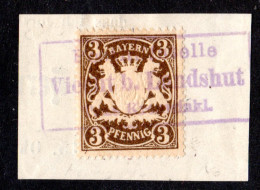 Bayern, Posthilfstelle VIECHT B. LANDSHUT Taxe Kronwinkl In Blau Auf Briefstück  - Storia Postale