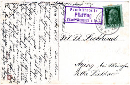 Bayern 1912, Posthilfstelle PFAFFING Taxe Wasserburg A. Inn 2 Auf Karte M. 5 Pf. - Cartas & Documentos